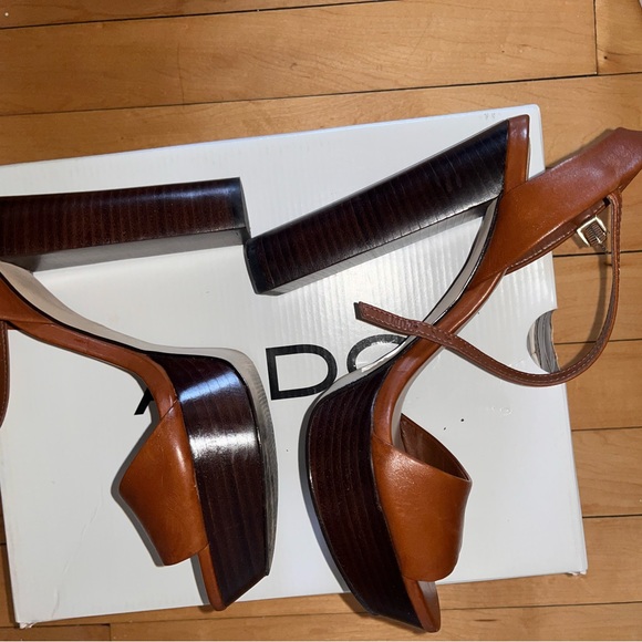 ALDO brown leather strap chunky heel size 7.5 - Picture 5 of 7